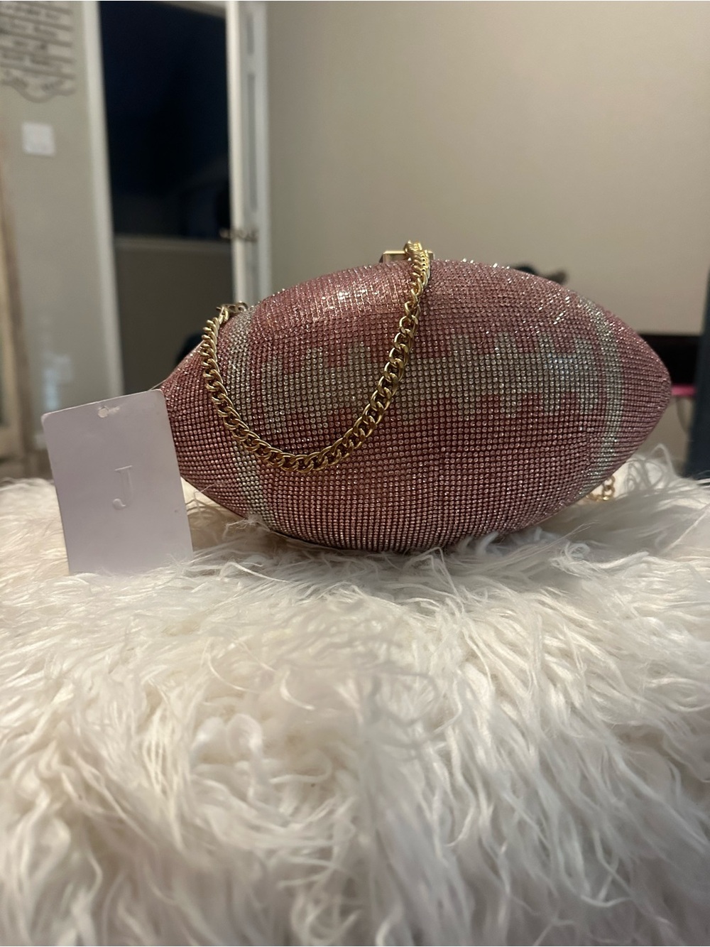“J” Football Sparkling Pink Crystal purse